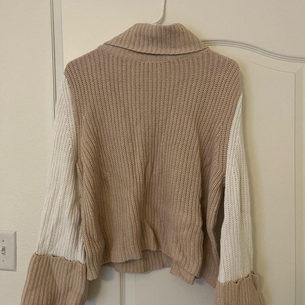 Sugarlips Beige and White Cowl Neck Sweater